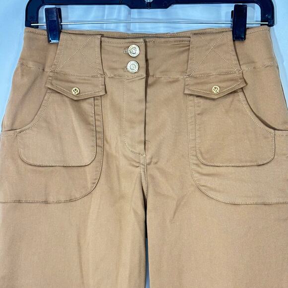 St John Sport By Marie Gray Camel Stretch High Waist Pants Gold Hardware Size 4 - Picture 3 of 8